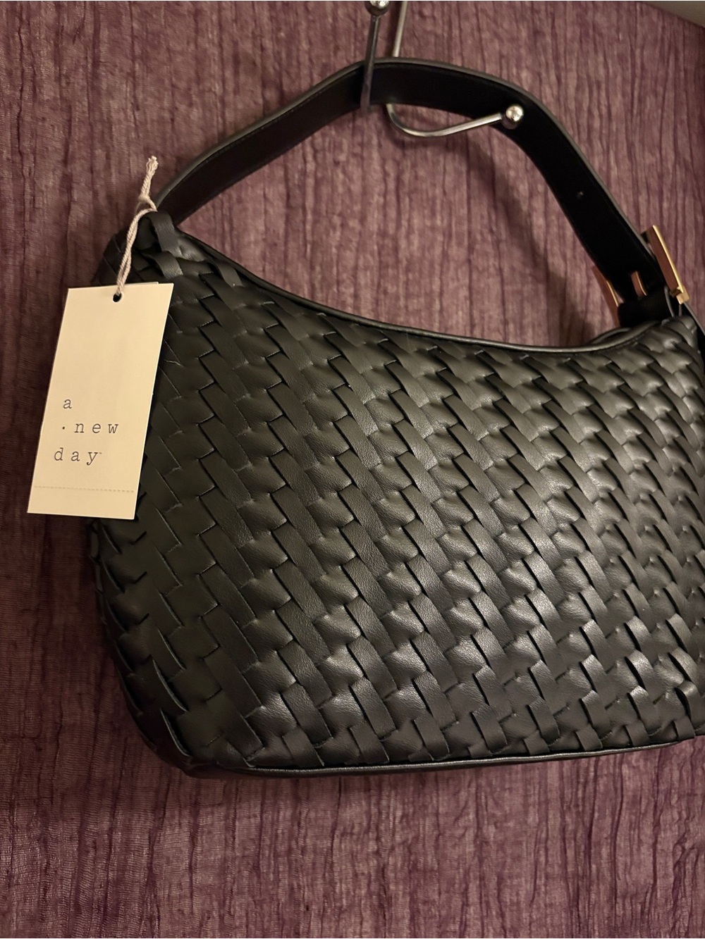 a new day Black Woven Shoulder Hobo Bag